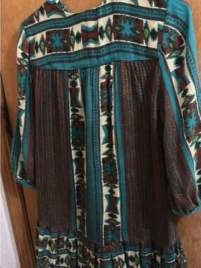 Free People Teal, Brown & Cream Aztec Print Long Sleeve Dress.   Super soft
